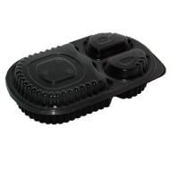 Black PP plastic 3-compartments meal box