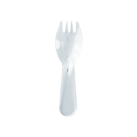 Mini tenedor-cuchara transparente.