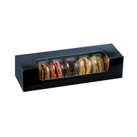Black rectangular box with window for 7 macarons  67mm  H48mm