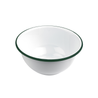 Enamel deep bowl white and green rim