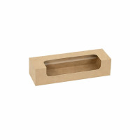 Caja de cartón kraft para 7 macarrones con ventana PLA 215x68mm H48mm