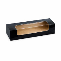 Caja de cartón negra para 7 macarrones con ventana 215x68mm H48mm