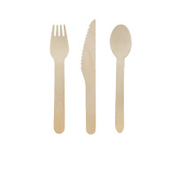 Kit cubiertos de madera 3/1: Cuchillo, tenedor, cuchara con funda kraft  H165mm