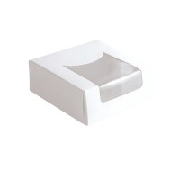 Caja pastelera blanca con tapa visagra con ventana 100x100mm H40mm