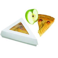 Caja triángular de blanco kraft con tapa ventana 155x130mm H45mm