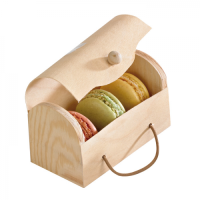 Mini caja de madera con lengüeta para 3 macarrones 110x80mm H55mm