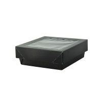 Caja horneable cuadrada de cartón negro con tapa ventana "Kray" 85x85mm H40mm 200ml