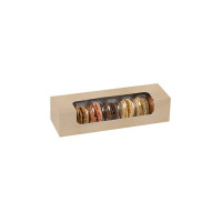 Caja de cartón kraft para 7 macarrones con ventana PLA 215x68mm H48mm