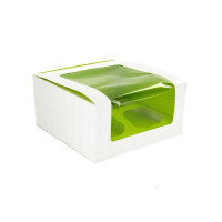 Caja de cartón para cupcakes con inserto verde (para 4 piezas) 170x170mm H85mm