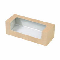 Caja de cartón marrón con ventana PLA para pasteles o macaron 150x60mm H50mm