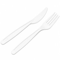 Kit di posate bianco in CPLA 2/1: coltello forchetta, involucro biodegradabile  H180mm
