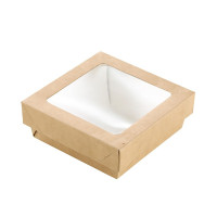 Caja cuadrada de cartón marrón con tapa ventana "Kray" 115x115mm H40mm 350ml