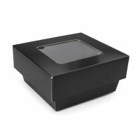 Caja horneable cuadrada de cartón negro con tapa ventana "Kray" 85x85mm H40mm 200ml