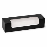 Caja de cartón negra para 7 macarrones con ventana 215x68mm H48mm