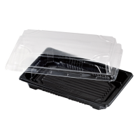 "Suky" black PET sushi tray with clear lid