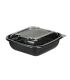 Square black PET salad bowl with transparent lid 1000ml   H55mm