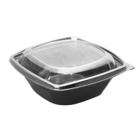 Square black PET salad bowl with transparent lid 1000ml   H75mm