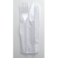 Kit couvert plastique PS transparent 3 en 1: couteau fourchette serviette