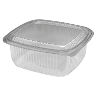 Square clear PET box with hinged lid  172x167mm H75mm 1000ml
