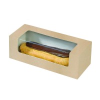 Caja de cartón marrón con ventana PLA para pasteles o macaron    H50mm
