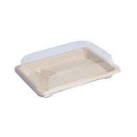"Itto" pulp fiber sushi tray with clear PS lid  188x130mm H15mm