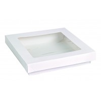Boite "Kray" carrée carton blanc avec couvercle à fenêtre  1450ml  H40mm
