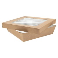 Brown square "Kray" cardboard box with window lid 1000ml   H50mm