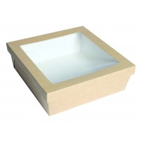 Brown square "Kray" cardboard box with window lid  245x245mm H80mm 4 200ml
