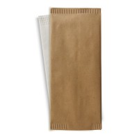 Pochette papier beige pour couverts avec serviette blanche  110x250mm
