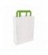 White recycled paper carrier bag with green handles    H280mm