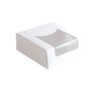 Boîte pâtissière carton blanc avec couvercle attaché à fenêtre 100x100mm H40mm