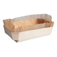 Rectangular wooden baking mould with baking liner 181x110mm H39mm 500ml