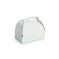 White cardboard pastry box with handle