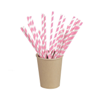 Pink/white striped paper straw