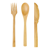 Bamboo cutlery kit 3/1: knife fork tablespoon, transparent wrap