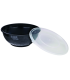 Bol plastique PP rond noir avec couvercle transparent   H59mm 200ml