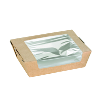 Boîte salade carton kraft brun à fenêtre 375ml   H40mm