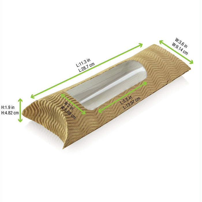 Envase rectangular de papel ondulado con ventana para sándwiches calientes 230x110mm H55mm
