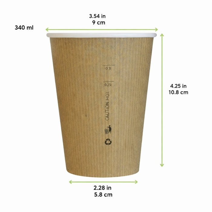 Vaso Nature Cup de cartón kraft estriado H108mm 340ml