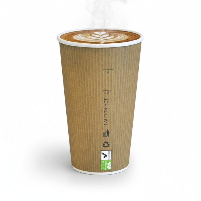 Vaso Nature Cup de cartón kraft estriado H132mm 450ml