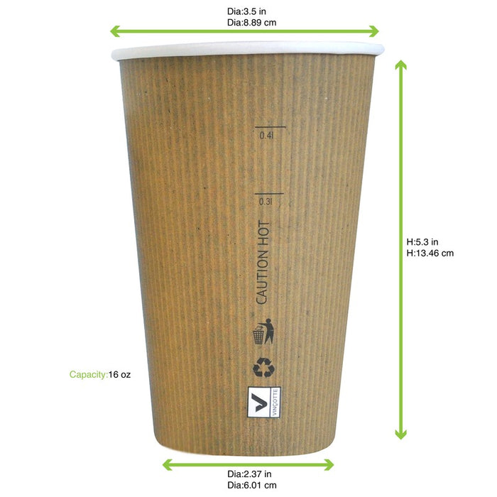 Vaso Nature Cup de cartón kraft estriado H132mm 450ml