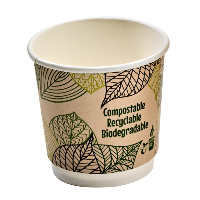 Vaso de cartón kraft con decoración de hojas de doble pared con laminado PLA H60mm 120ml
