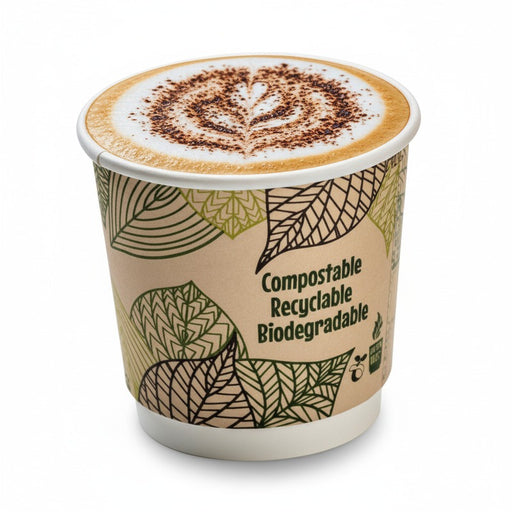 Vaso de cartón kraft con decoración de hojas de doble pared con laminado PLA H60mm 120ml
