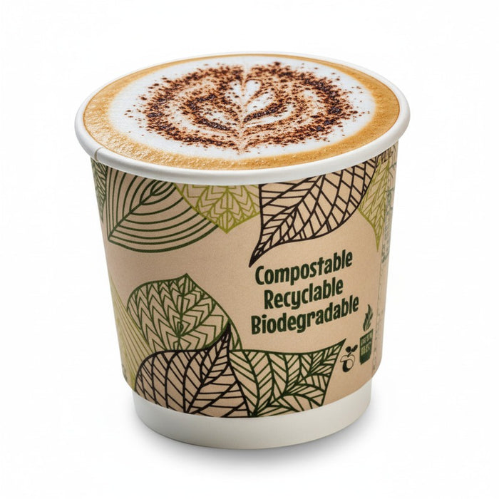 Vaso de cartón kraft con decoración de hojas de doble pared con laminado PLA H60mm 120ml