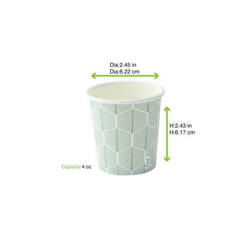 Vaso de cartón blanco con decoración de hojas H62mm 120ml