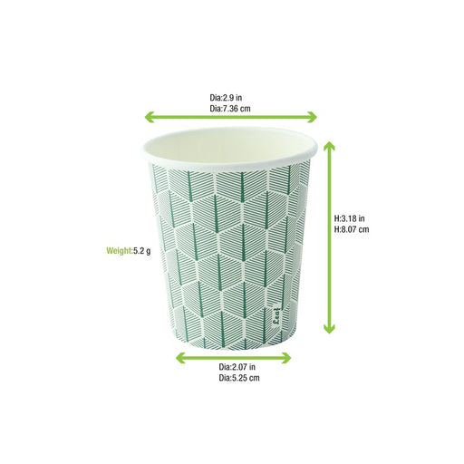 Vaso de cartón blanco con decoración de hojas H80mm 180ml