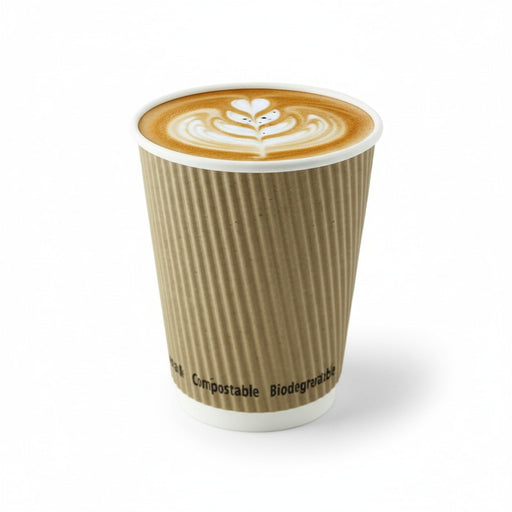 Vaso Rippley de cartón corrugado beige de doble pared H112mm 340ml