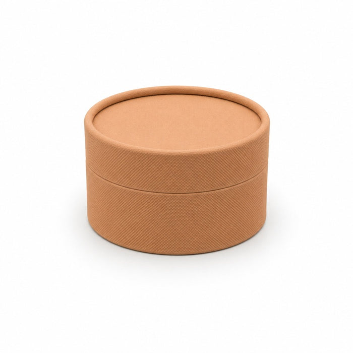 Caja tubo de cartón kraft, tapa, forro blanco H55mm 200ml