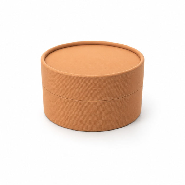 Caja tubo de cartón kraft, tapa, forro blanco H70mm 475ml