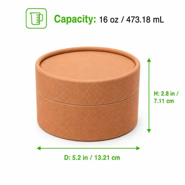 Caja tubo de cartón kraft, tapa, forro blanco H70mm 475ml